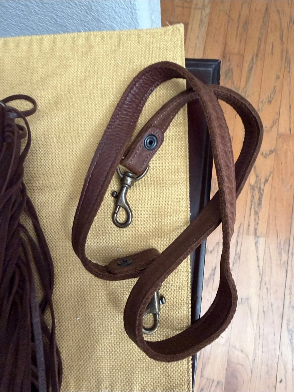 Brown Leather Fringe Hobo Shoulder Bag with Decorative Strap
